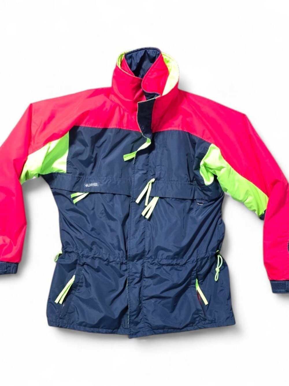 Columbia 2-in-1 Ski Jacket Mens Large 90sNeon Pink Green Blue Vintage - Picture 1 of 12